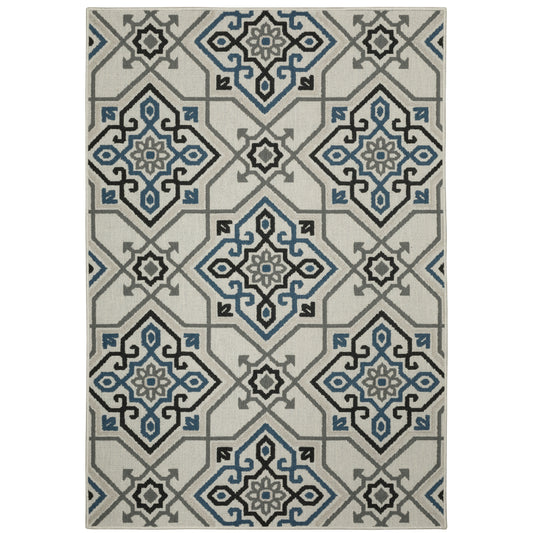 Torrey Light Grey Blue Global Geometric Indoor/Outdoor Rug