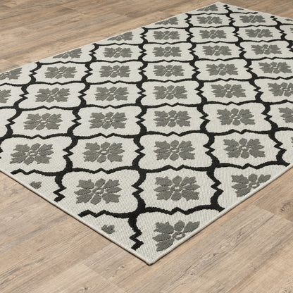 Torrey Light Grey Black Moroccan Geometric Indoor/Outdoor Rug