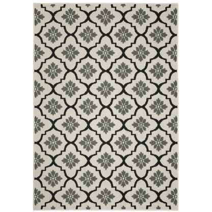 Torrey Light Grey Black Moroccan Geometric Indoor/Outdoor Rug