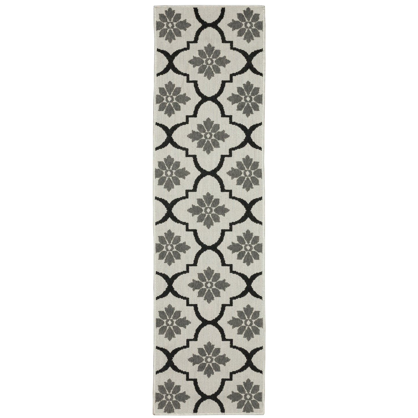 Torrey Light Grey Black Moroccan Geometric Indoor/Outdoor Rug