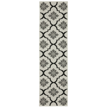 Torrey Light Grey Black Moroccan Geometric Indoor/Outdoor Rug