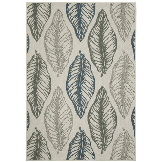 Torrey Light Grey Grey Tropical Botanical Indoor/Outdoor Rug