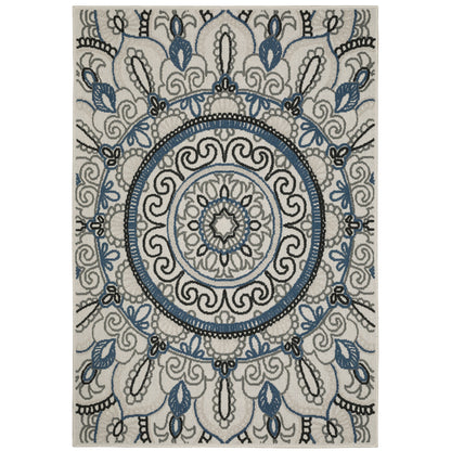 Torrey Light Grey Blue Bohemian Medallion Indoor/Outdoor Rug