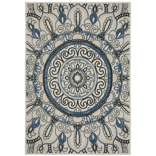 Torrey Light Grey Blue Bohemian Medallion Indoor/Outdoor Rug