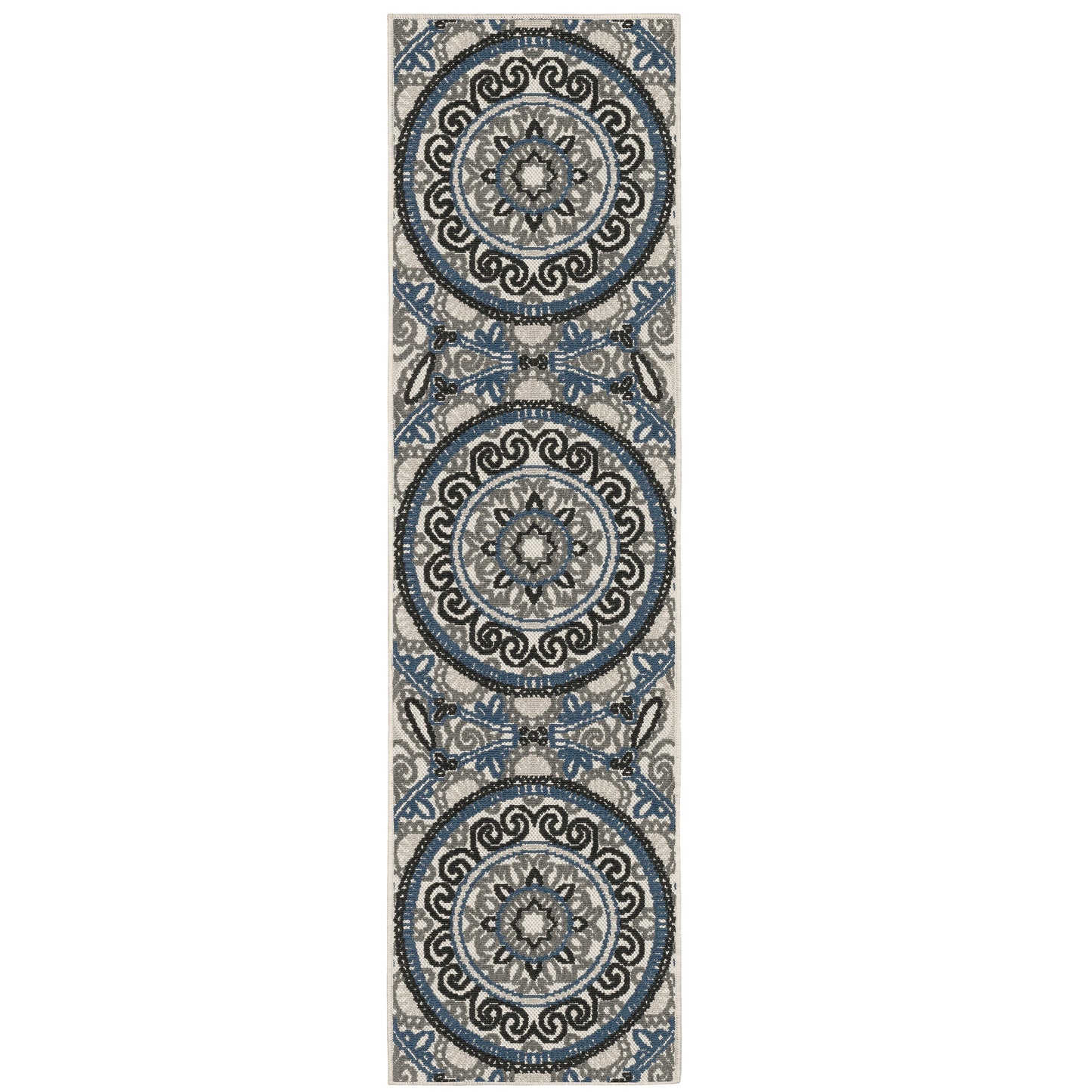 Torrey Light Grey Blue Bohemian Medallion Indoor/Outdoor Rug