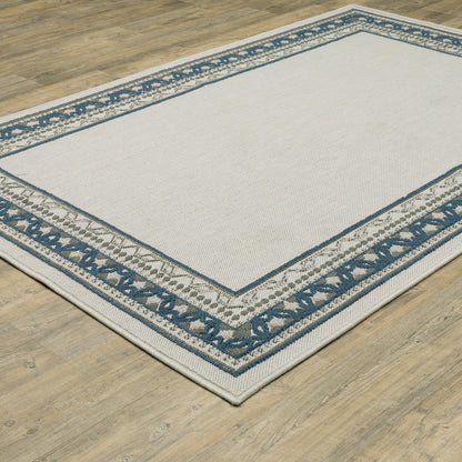 Torrey Light Grey Blue Traditional Border Indoor/Outdoor Rug