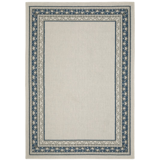 Torrey Light Grey Blue Traditional Border Indoor/Outdoor Rug