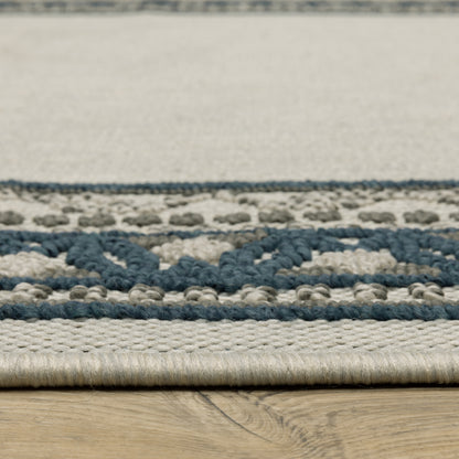 Torrey Light Grey Blue Traditional Border Indoor/Outdoor Rug