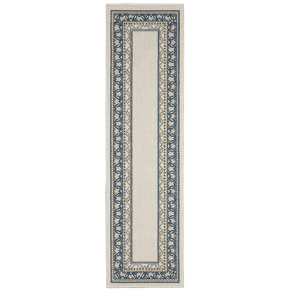 Torrey Light Grey Blue Traditional Border Indoor/Outdoor Rug