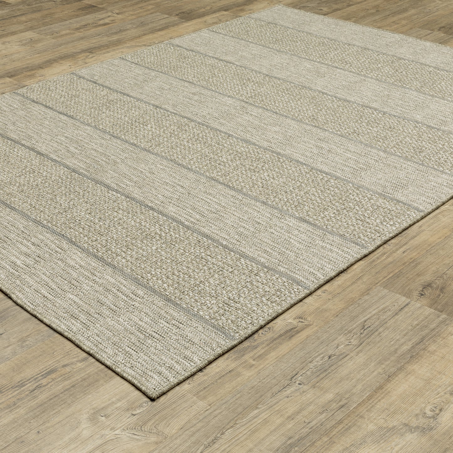 Tortuga Tan Beige Casual Striped Ulimate Performance - Indoor/Outdoor Rug