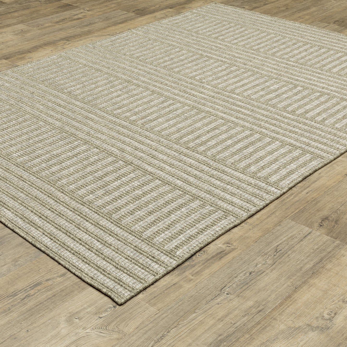 Tortuga Tan Light Brown Casual Striped Ulimate Performance - Indoor/Outdoor Rug