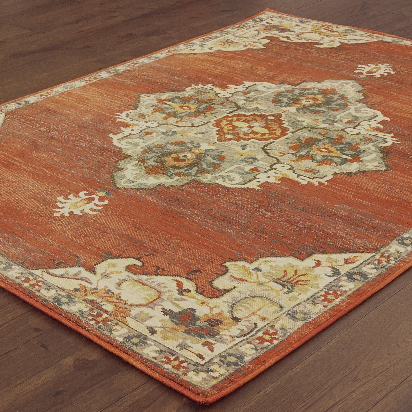 Toscana Orange Grey Traditional Oriental Indoor Rug