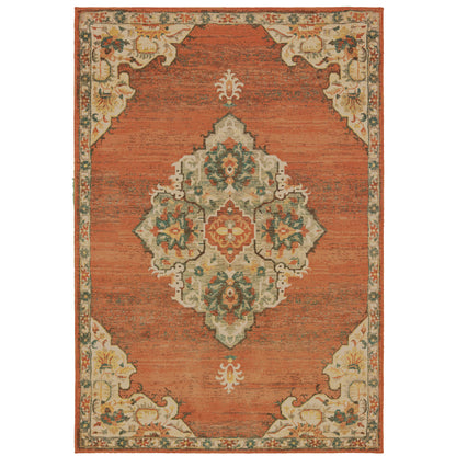 Toscana Orange Grey Traditional Oriental Indoor Rug