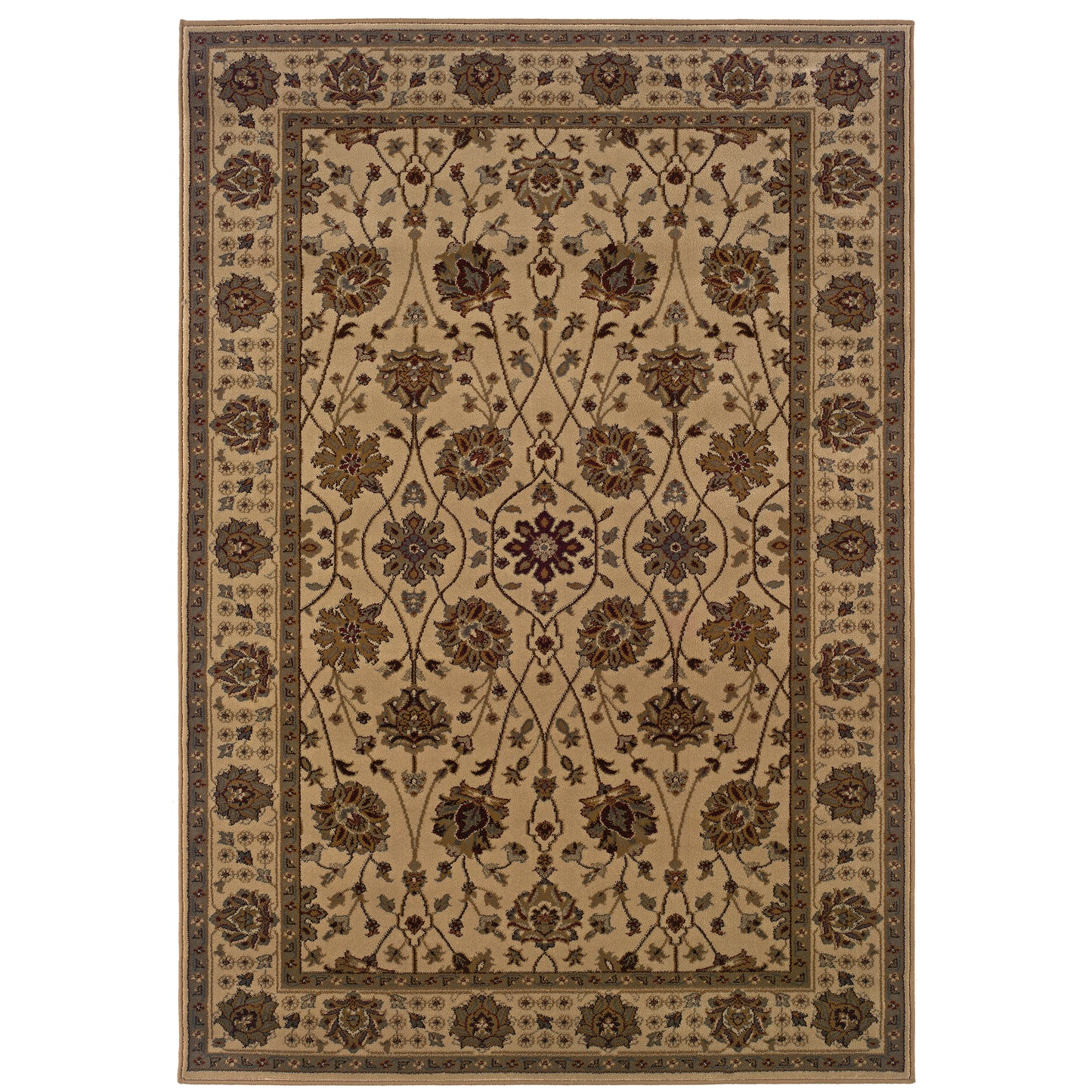 Tybee Beige Green Traditional Floral Indoor Rug