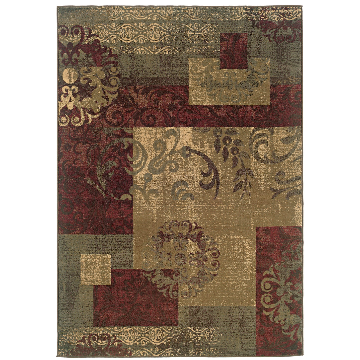 Tybee Green Red Transitional Geometric Indoor Rug