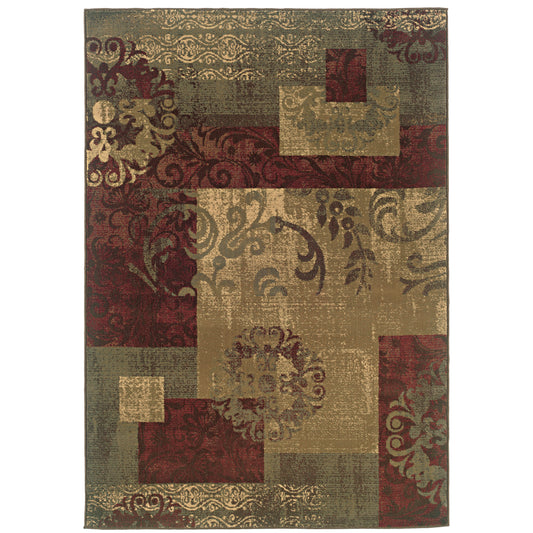 Tybee Green Red Transitional Geometric Indoor Rug