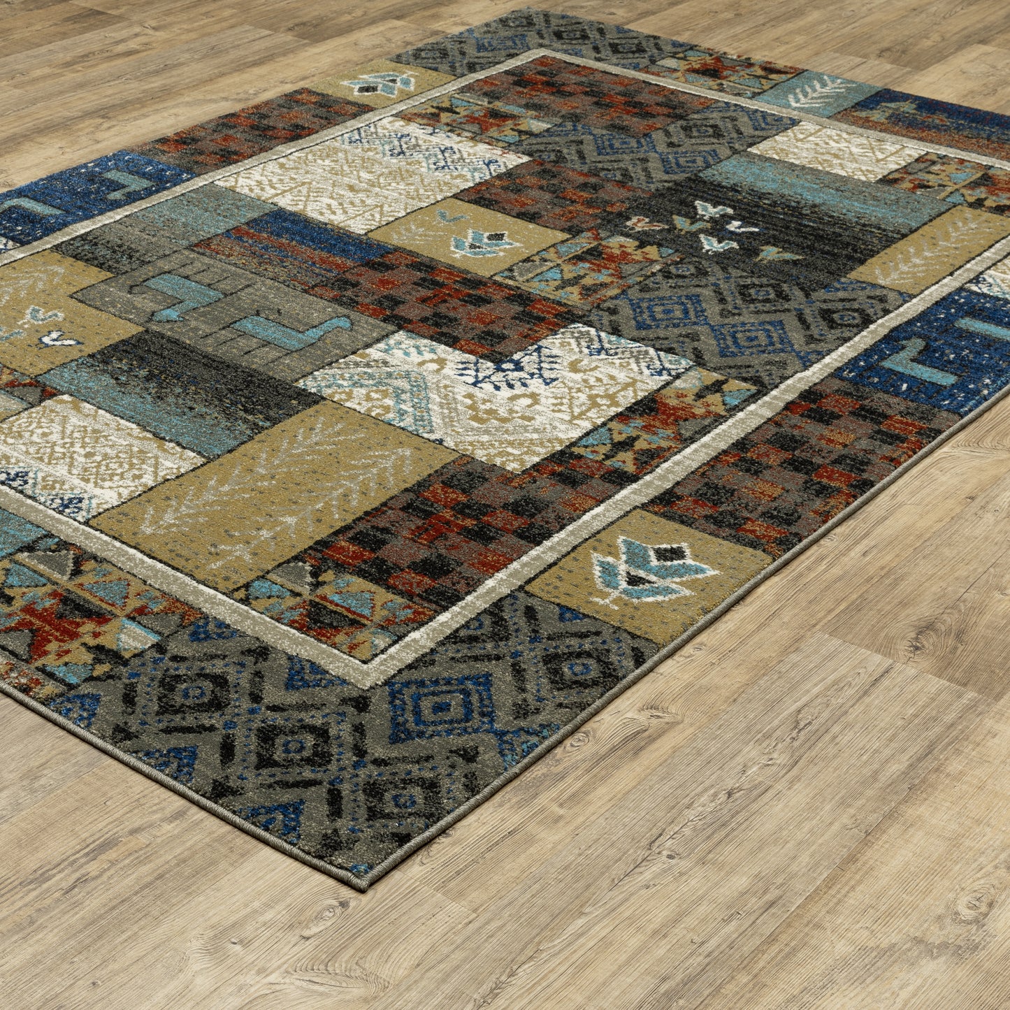 Venice Blue Gold Bohemian Patchwork Indoor Rug