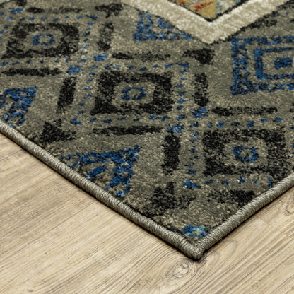 Venice Blue Gold Bohemian Patchwork Indoor Rug