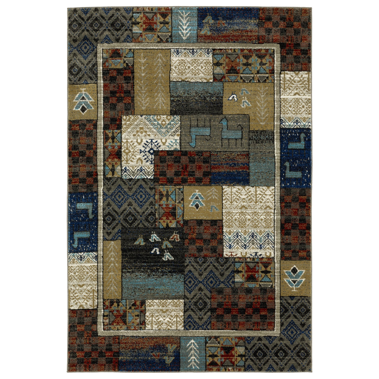 Venice Blue Gold Bohemian Patchwork Indoor Rug