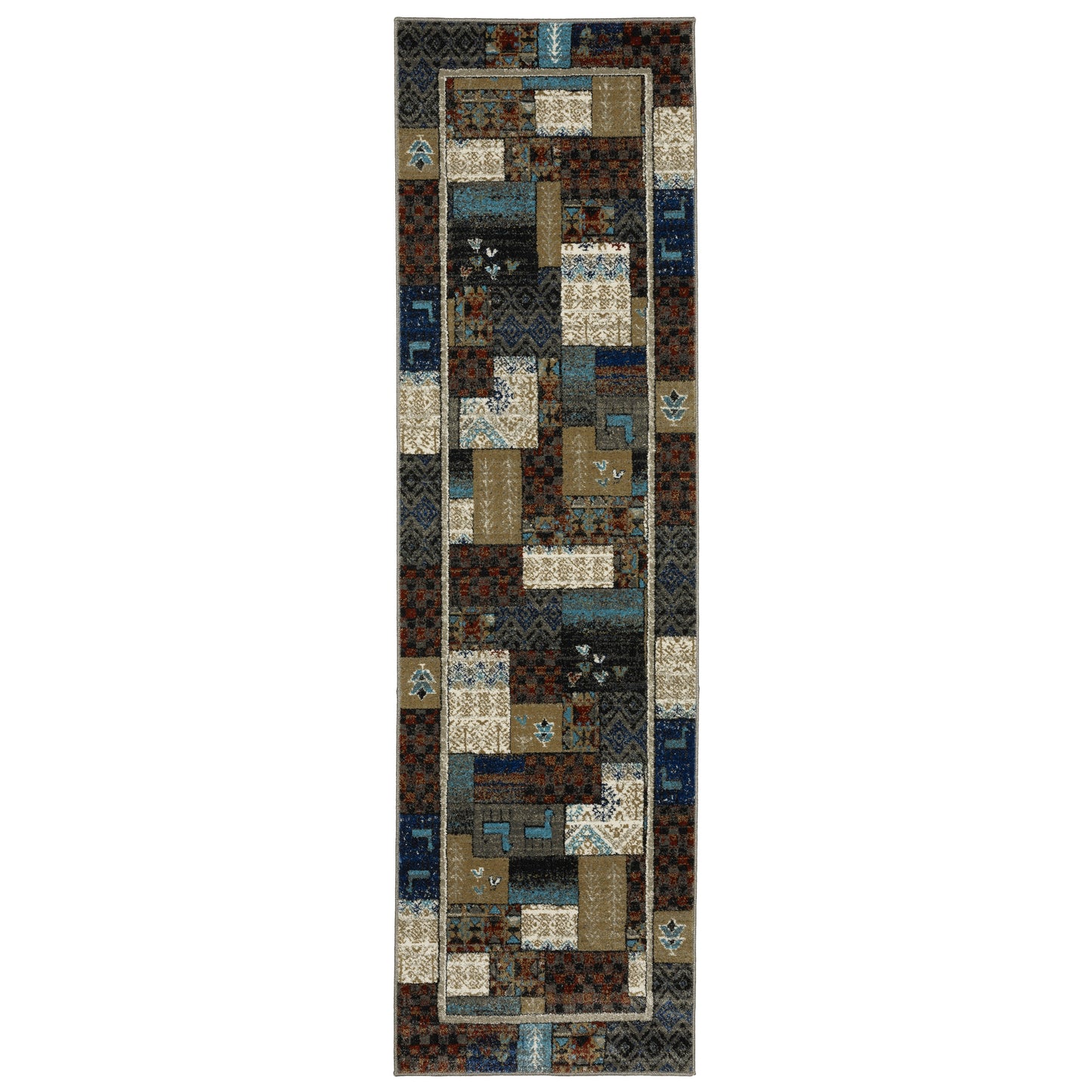 Venice Blue Gold Bohemian Patchwork Indoor Rug