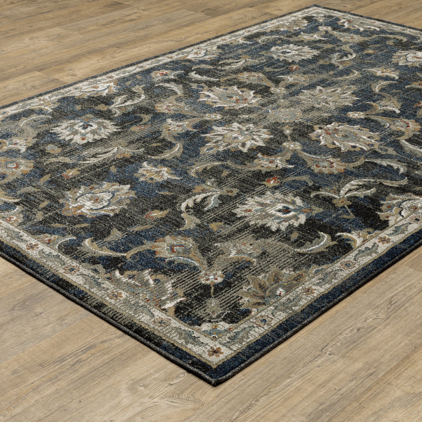 Venice Charcoal Blue Traditional Oriental Indoor Rug