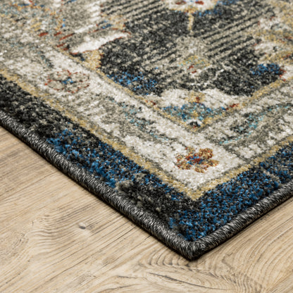 Venice Charcoal Blue Traditional Oriental Indoor Rug