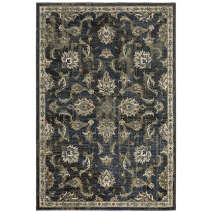 Venice Charcoal Blue Traditional Oriental Indoor Rug