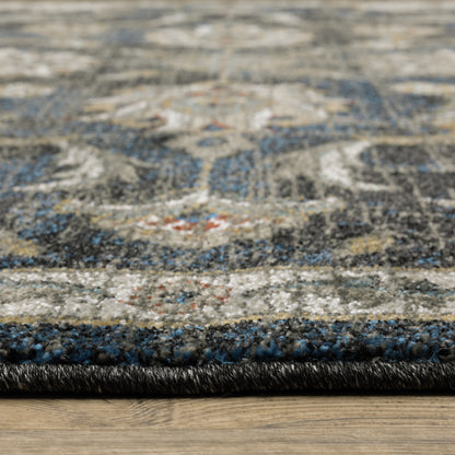 Venice Charcoal Blue Traditional Oriental Indoor Rug