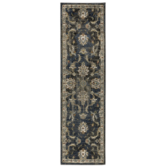 Venice Charcoal Blue Traditional Oriental Indoor Rug