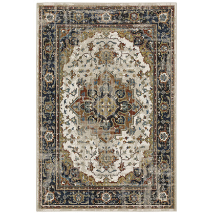 Venice Beige Blue Traditional Oriental Indoor Rug