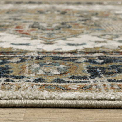 Venice Beige Blue Traditional Oriental Indoor Rug