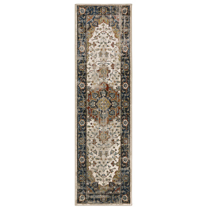 Venice Beige Blue Traditional Oriental Indoor Rug