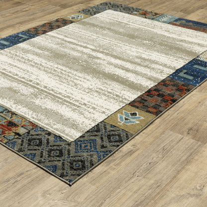 Venice Beige Blue Bohemian Patchwork Indoor Rug