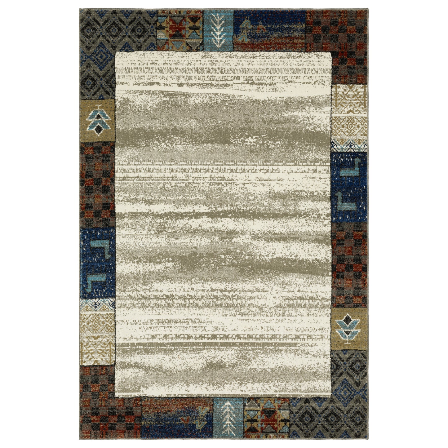 Venice Beige Blue Bohemian Patchwork Indoor Rug