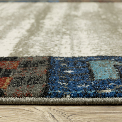 Venice Beige Blue Bohemian Patchwork Indoor Rug