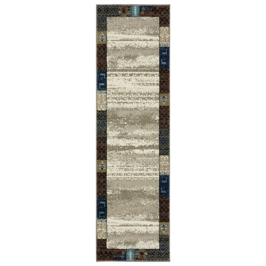 Venice Beige Blue Bohemian Patchwork Indoor Rug