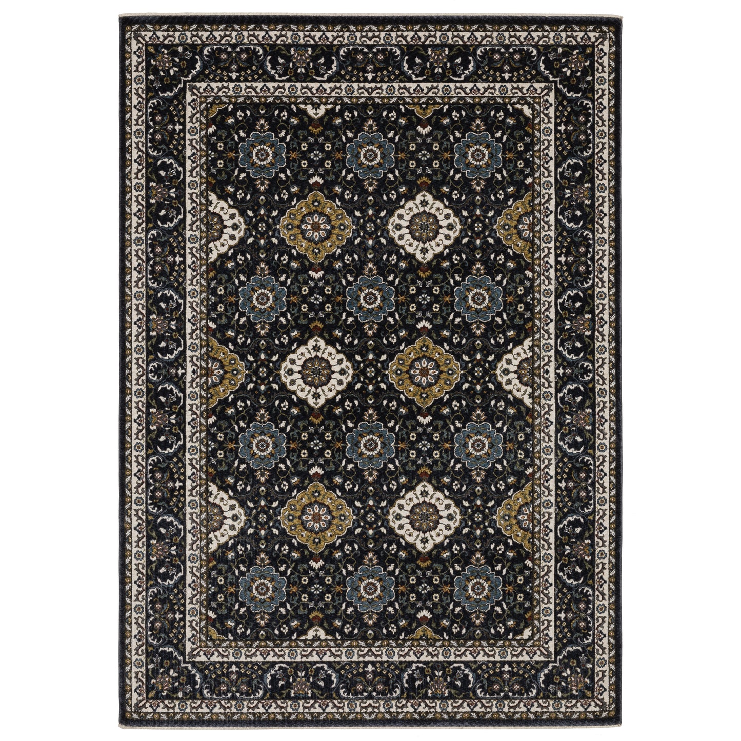 Vivian Navy Gold Traditional Oriental Indoor Rug