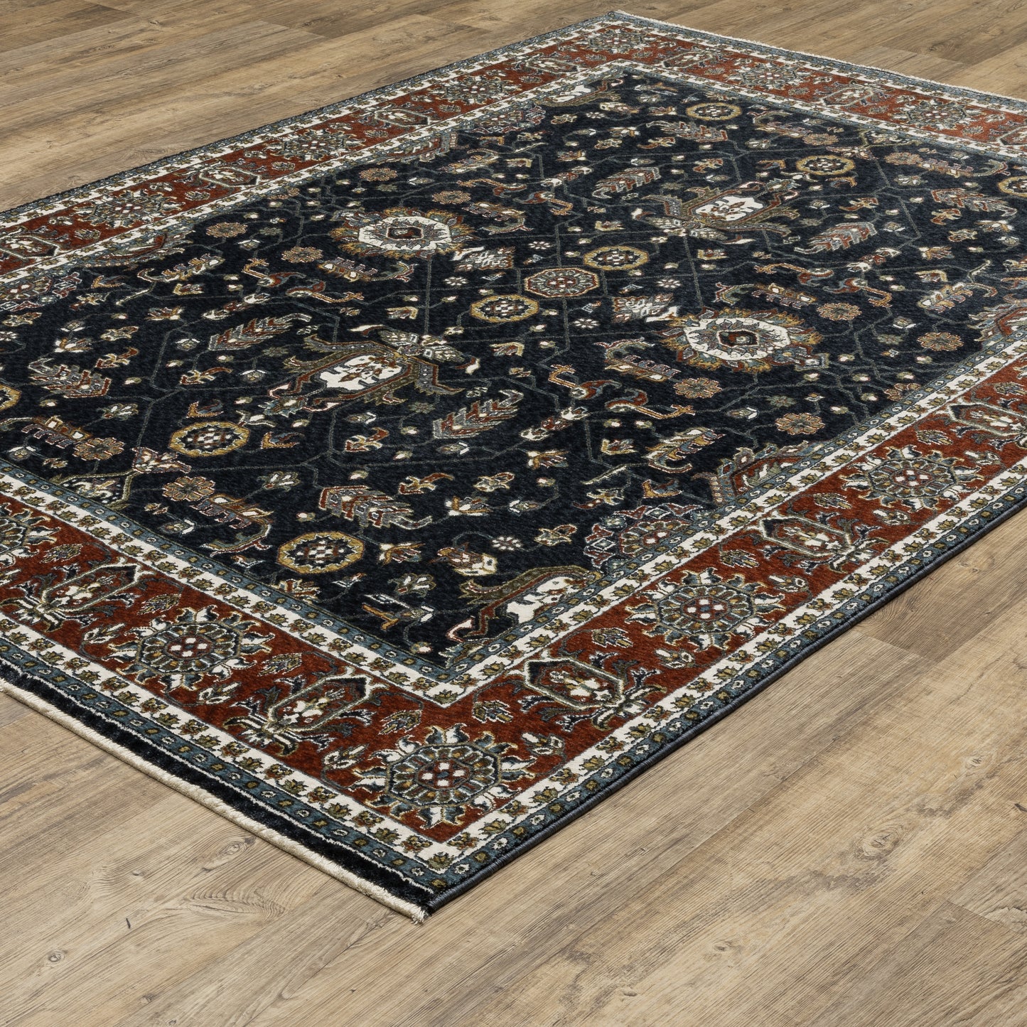 Vivian Navy Rust Traditional Oriental Indoor Rug