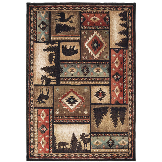 Woodlands Black Multi Cabin/Lodge Southwest/Lodge Indoor Rug