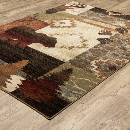 Woodlands Brown Rust Cabin/Lodge Southwest/Lodge Indoor Rug