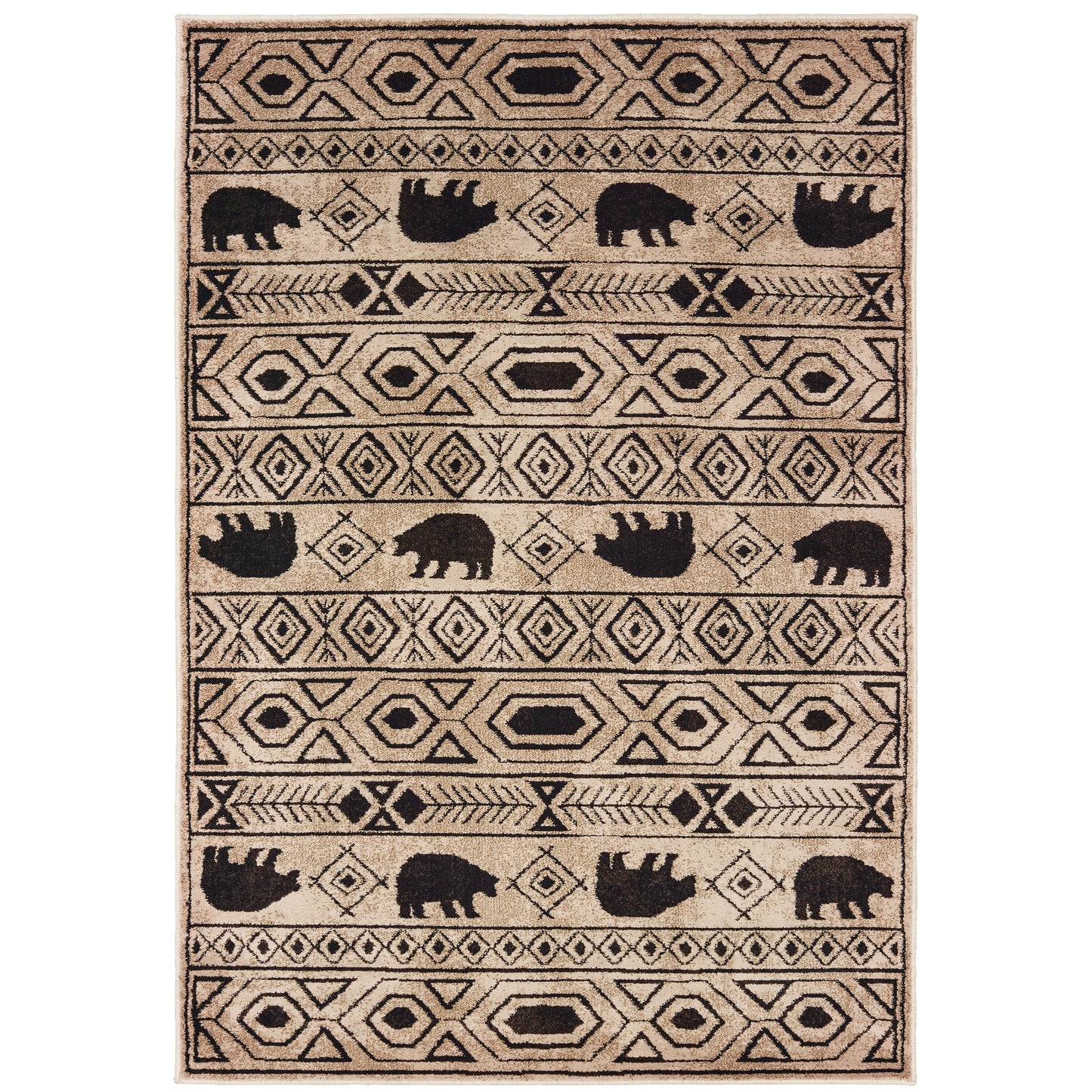 Woodlands Ivory Black Cabin/Lodge Southwest/Lodge Indoor Rug