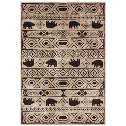 Woodlands Ivory Black Cabin/Lodge Southwest/Lodge Indoor Rug