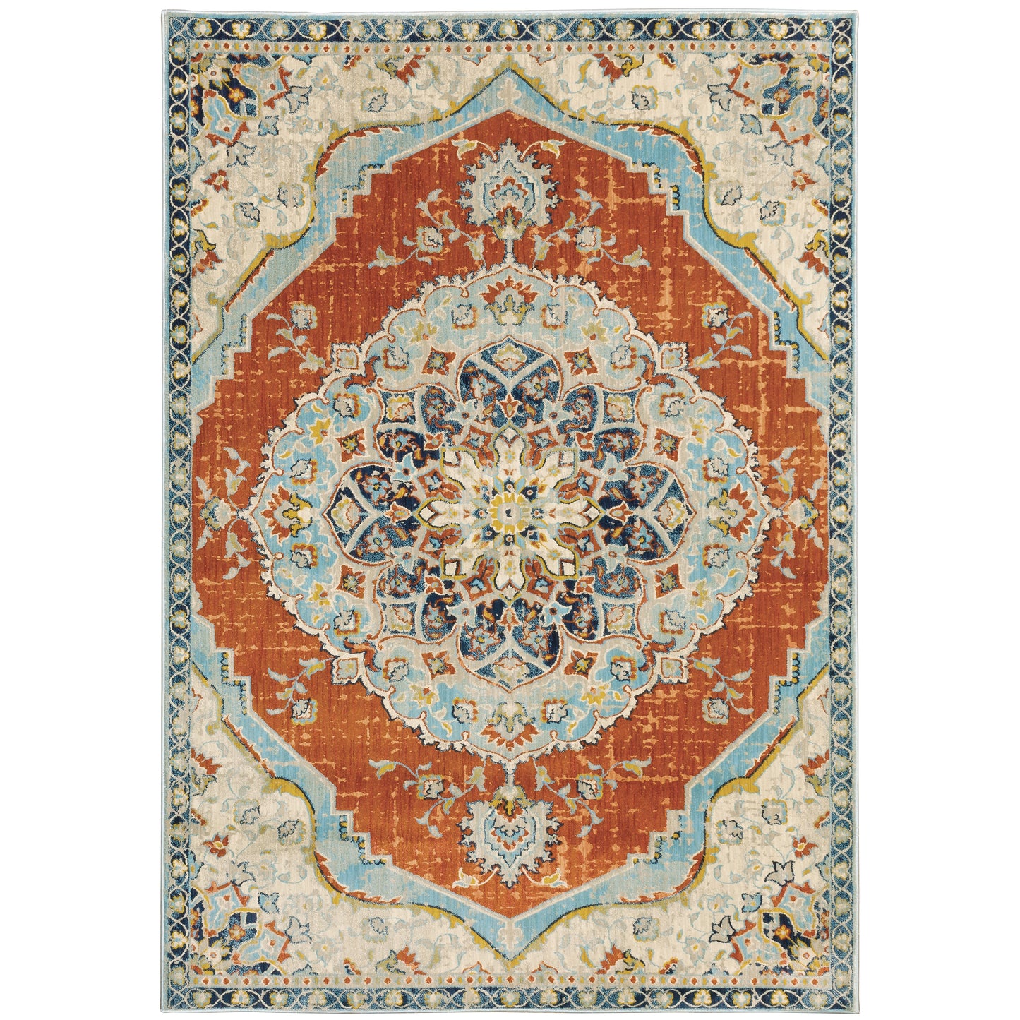 Xanadu Orange Blue Vintage Oriental Indoor Rug