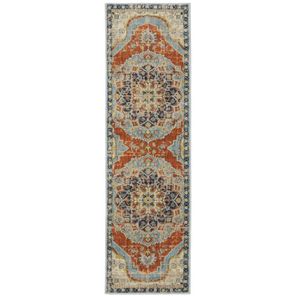 Xanadu Orange Blue Vintage Oriental Indoor Rug