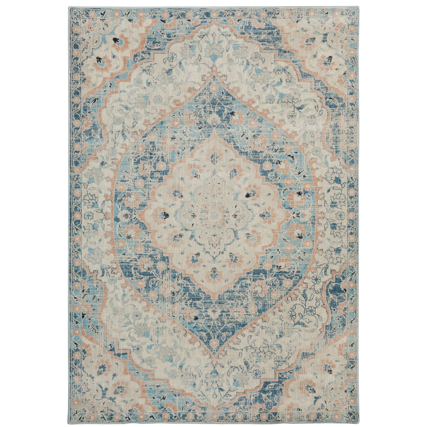 Xanadu Blue Orange Vintage Oriental Indoor Rug