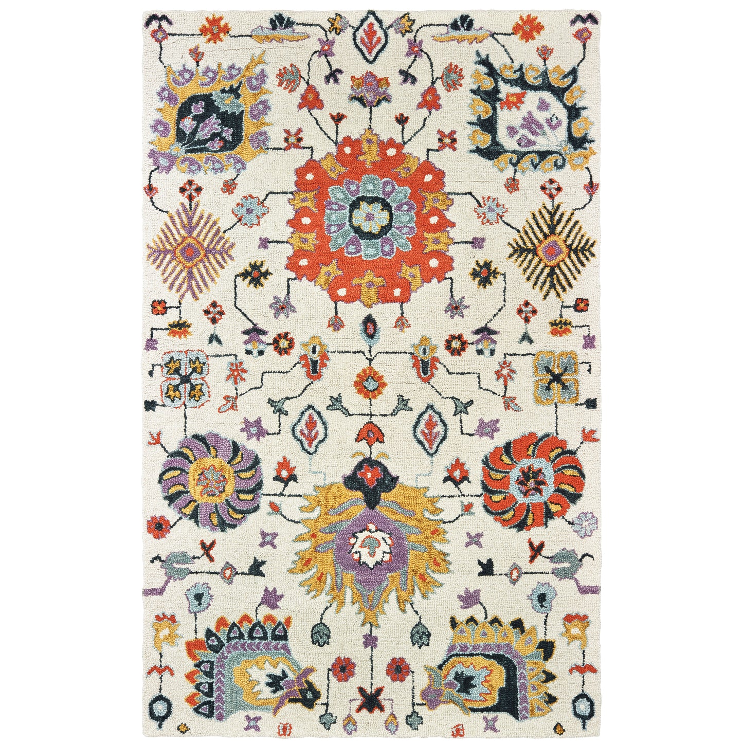 Zahra Ivory Orange Bohemian Oriental Indoor Rug