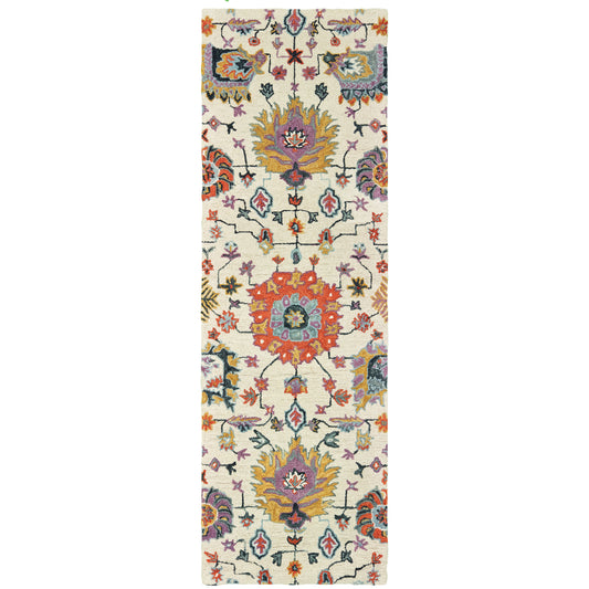 Zahra Ivory Orange Bohemian Oriental Indoor Rug