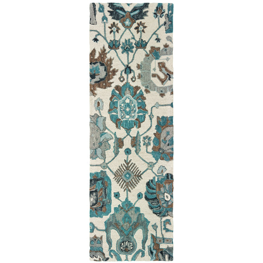 Zahra Ivory Blue Bohemian Oriental Indoor Rug