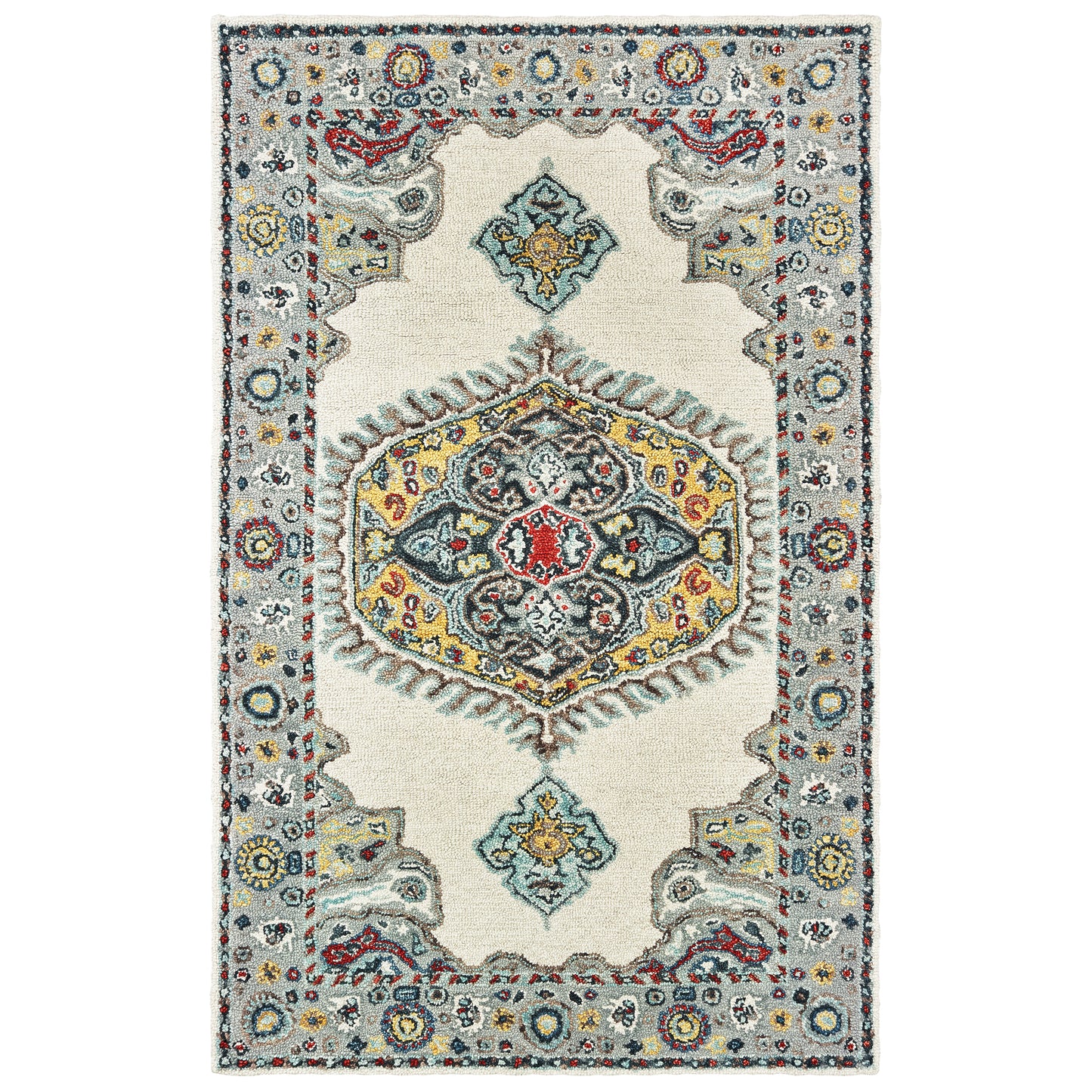 Zahra Ivory Grey Bohemian Oriental Indoor Rug