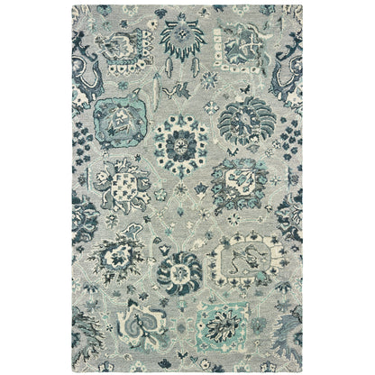 Zahra Grey Blue Bohemian Floral Indoor Rug